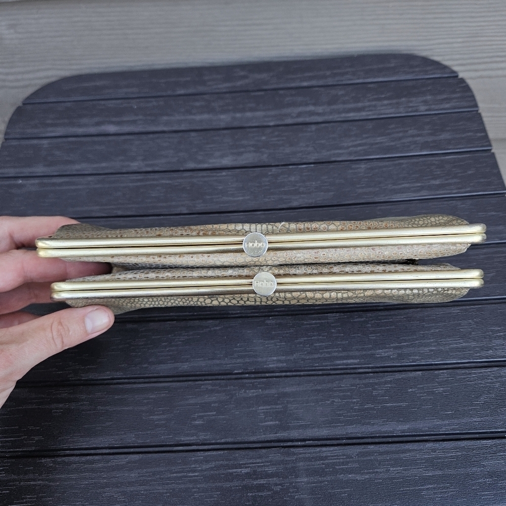 HOBO International Lauren Clutch Wallet Exotic Snakeskin Gold Organizer Bag - Picture 7 of 16